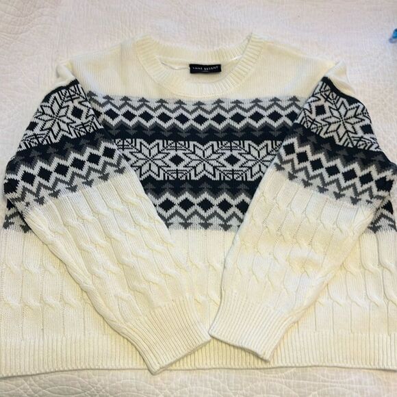 Lane Bryant Fair Isle Cable Knit Sweater Women 18/20 Ivory Cabin Preppy Winter - Picture 9 of 11